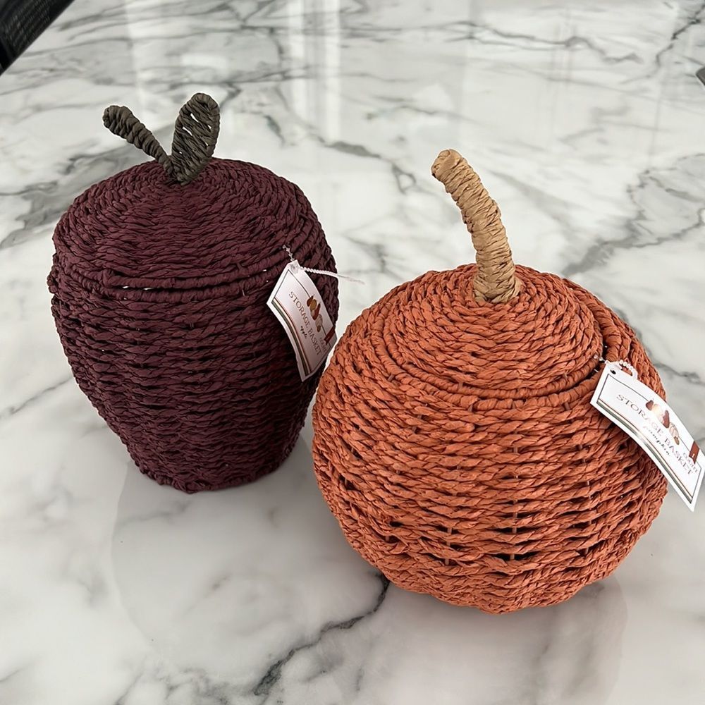 Target 2023 - NWT - Pumkin & Apple Baskets with Removable Tops - Picture 2 of 14